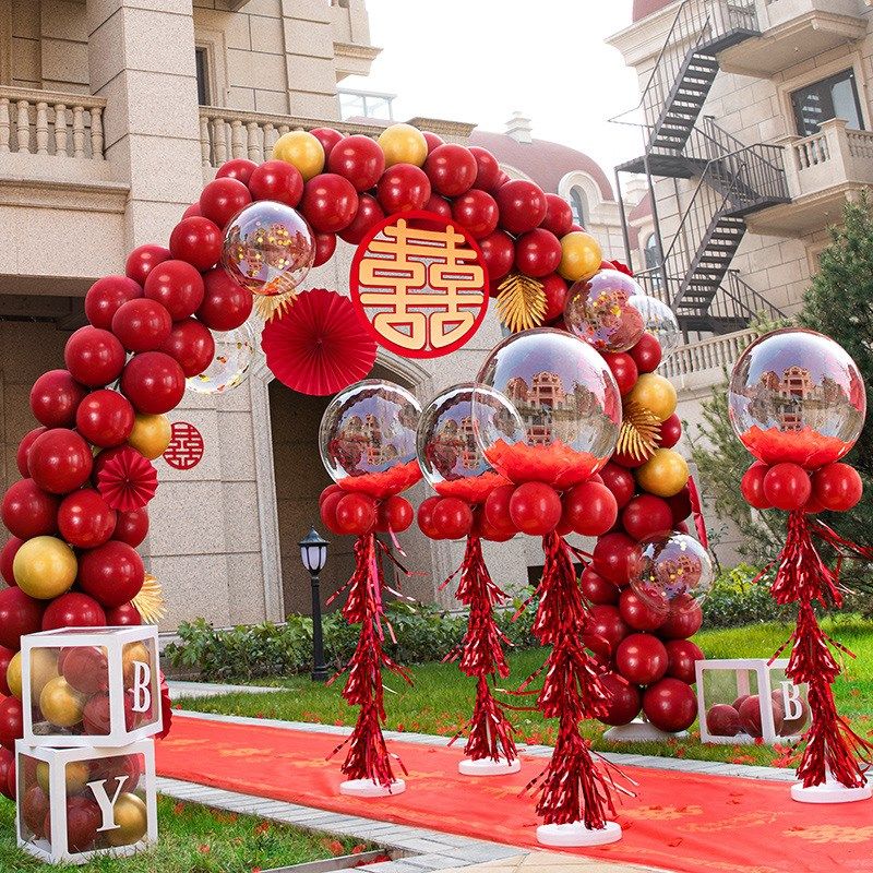 农村婚礼t台布置全套结婚拱门口装饰充气中式婚礼道具支架门头