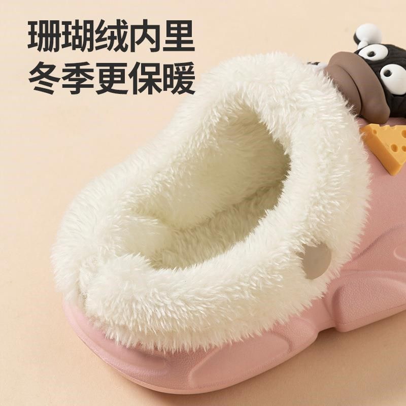 儿童防水棉拖鞋男秋冬季可爱情侣家居防滑可拆卸外T穿保暖亲子鞋