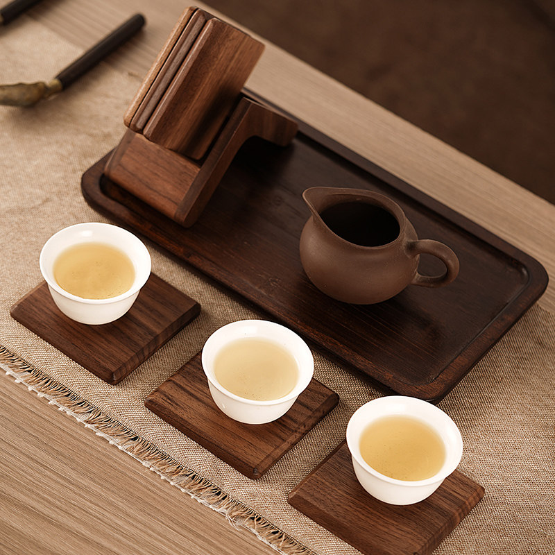黑胡桃木茶垫茶杯垫功夫茶道实木茶杯托日式隔热茶托木质茶具配件