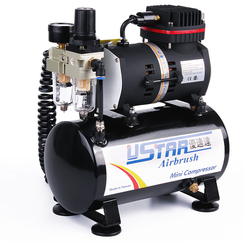 优速达静音220V模型馍馍上色画画喷笔601G气泵瓷砖修补空压机套装