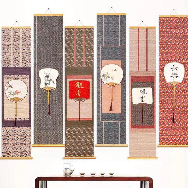 竹帘挂扇中式日式禅意条屏团扇宫扇扇挂扇架展示卷轴挂轴中国风书