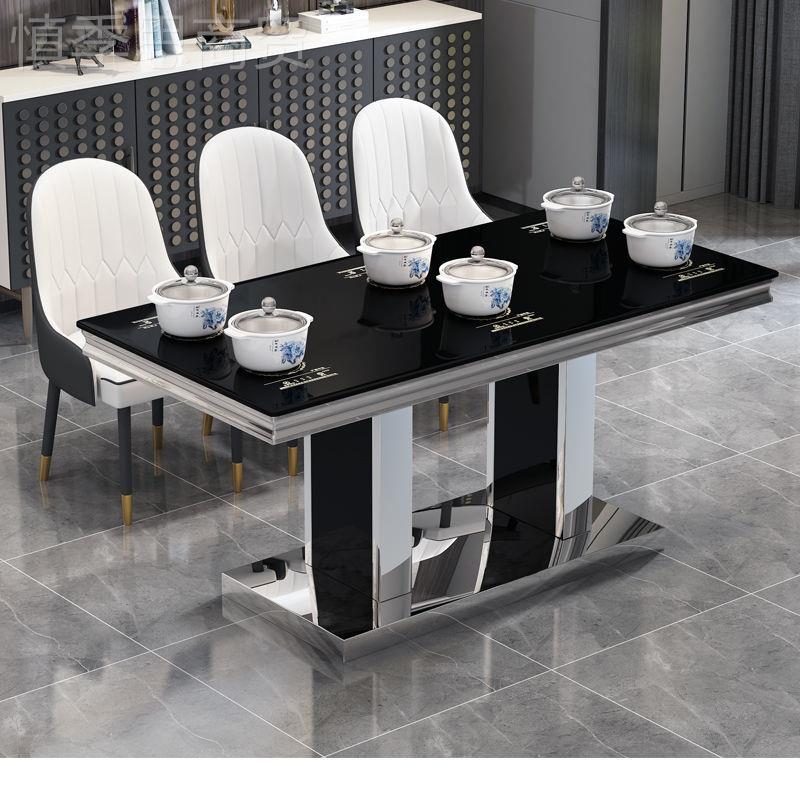 火锅桌子电磁QRO炉一体桌方形餐桌家用火锅桌带隐藏触屏摸小长电