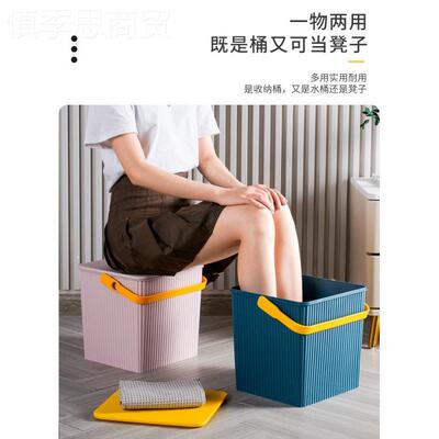 方形收纳玩具桶水桶洗凳篮手桶提浴澡储物带盖可RMZ坐钓鱼