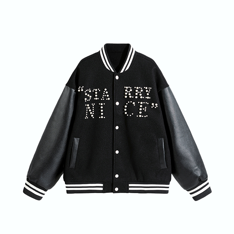 DESIGNSECRETS OVERSIZE设计珍珠棒球服男潮牌宽松飞行员夹克外套