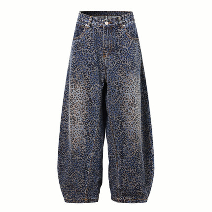 DESIGNSECRETS 25FW渐变豹纹设计感牛仔裤男休闲复古弯刀阔腿裤子