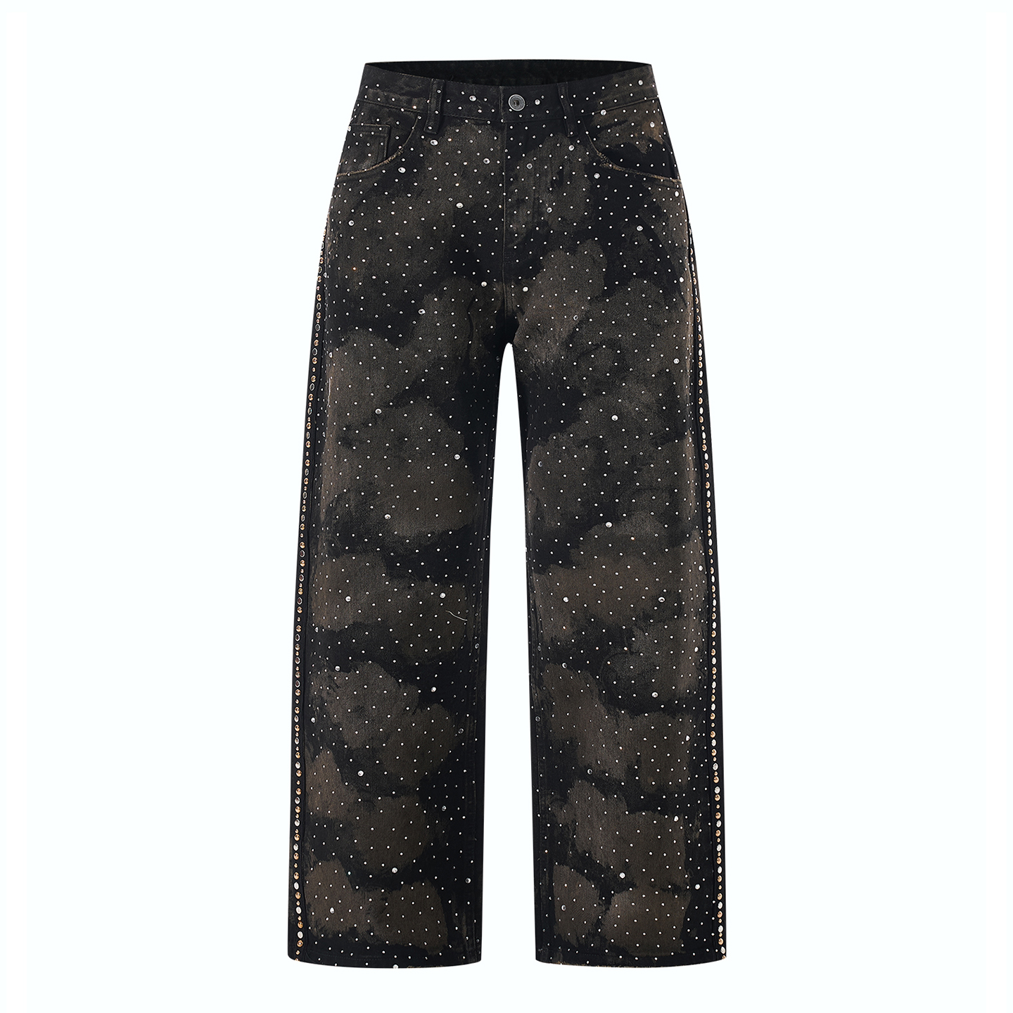 DESIGNSECRETS 25FW高级设计水钻满钻牛仔裤男宽松直筒潮流长裤子