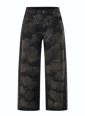 DESIGNSECRETS 25FW高级设计水钻满钻牛仔裤男宽松直筒潮流长裤子