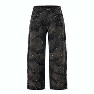 子 男宽松直筒潮流长裤 DESIGNSECRETS 25FW高级设计水钻满钻牛仔裤