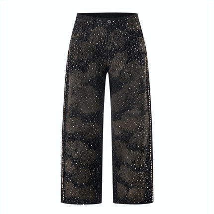 DESIGNSECRETS 25FW高级设计水钻满钻牛仔裤男宽松直筒潮流长裤子