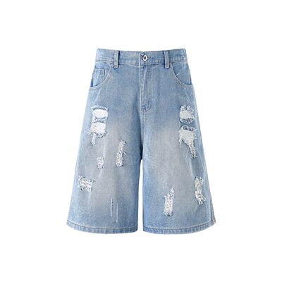 日本品牌韩版破洞牛仔短裤男夏季