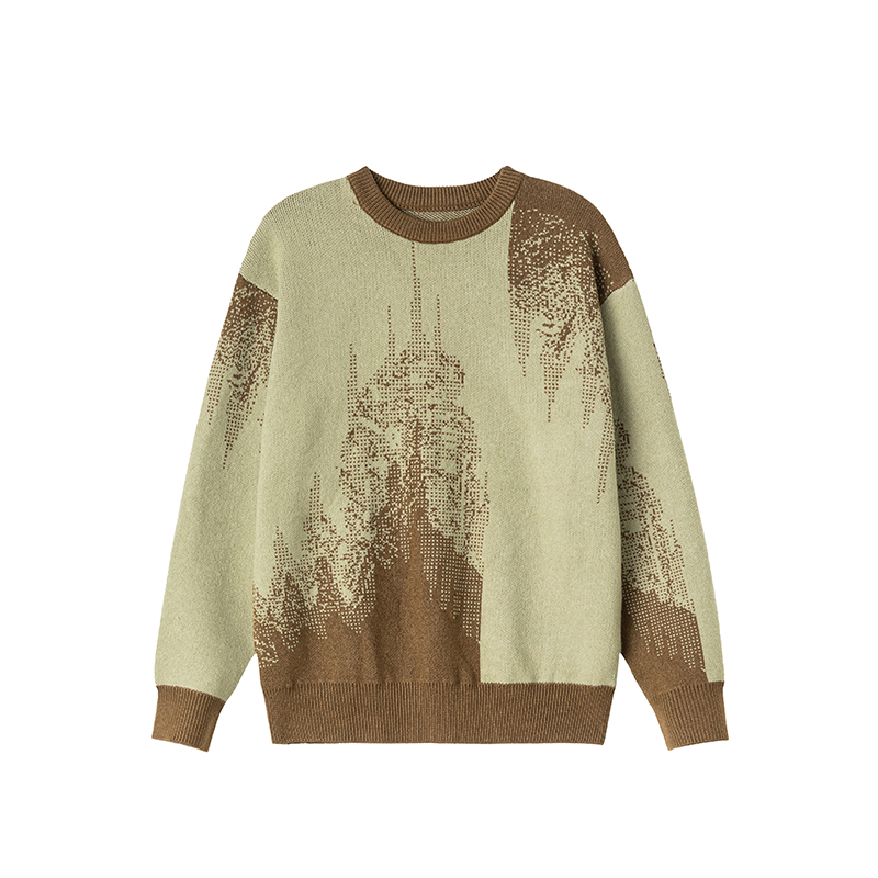 DESIGNSECRETS  25FW高端美式圆领毛衣男提花泼墨渐变花纱针织衫