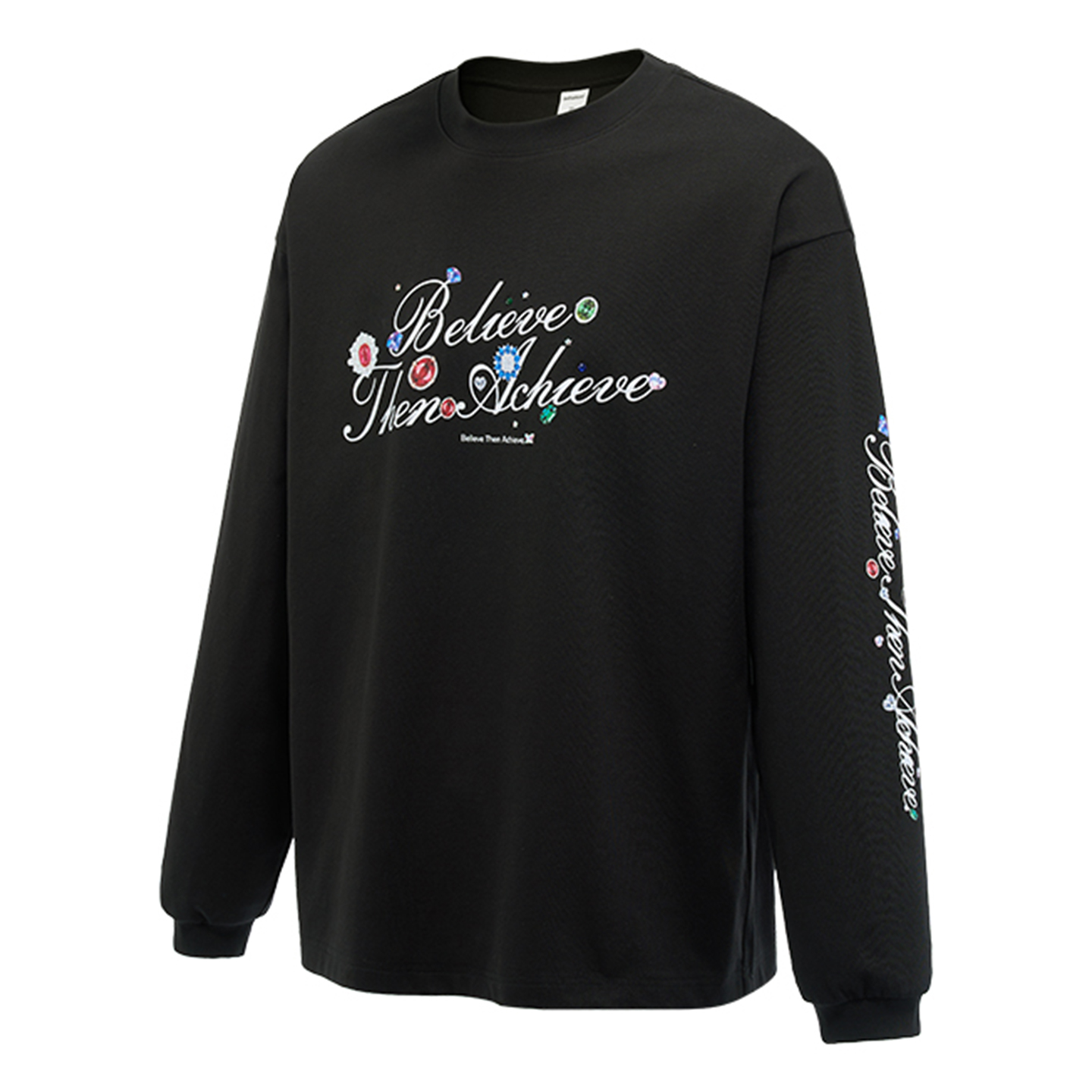 DESIGNSECRETS 25FW美式潮牌水晶开运长袖t恤男宝石印花圆领上衣