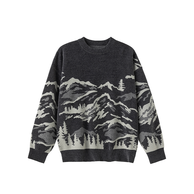 DESIGNSECRETS  25FW拼色提花圆领针织衫男士日系复古休闲毛衣潮