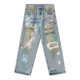 男设计感破洞裤 DESIGNSECRETS 25FW巴黎高端潮流趣味涂鸦牛仔裤 子