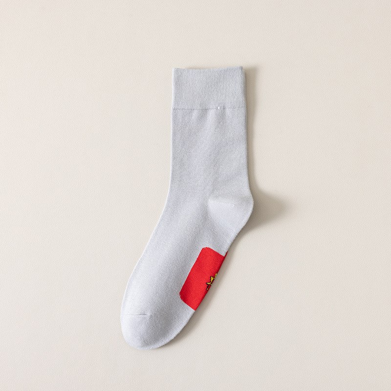 龙年本命年男士红袜子长筒棉袜大A红色中筒袜秋冬情侣新年礼物短