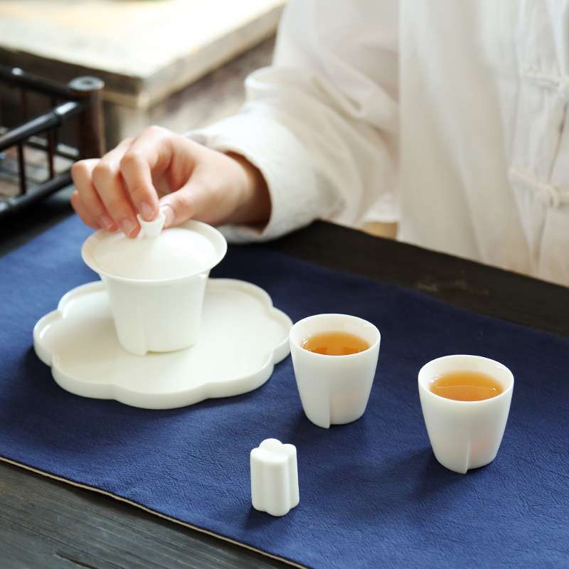 羊脂玉白玉瓷青瓷功夫泡茶盖碗茶杯陶瓷茶具套装家用送长辈伴礼品