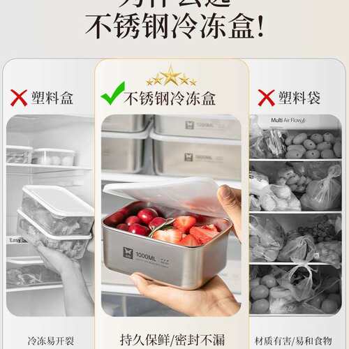 不锈钢保鲜盒露营304食品级饭盒密封水果便当冰箱大方盒