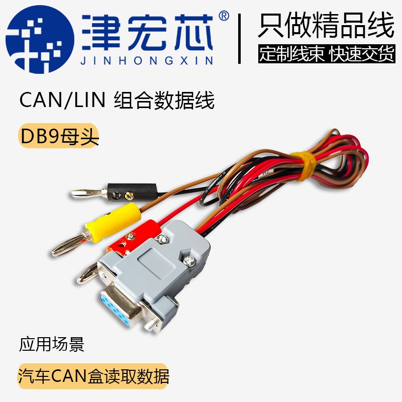 CAN盒数据线 转DB9母头CAN/LIN数据线 连接线  4mm香蕉头 可定制图片