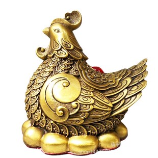母鸡摆件铜鸡孵蛋创意家居装饰铜金属工艺品 金鸡下蛋大号款