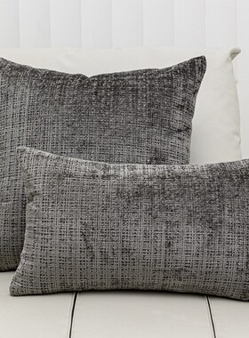 橘色灰色美式雪尼尔大抱枕长方形腰枕简约现代样板间靠枕纯色靠垫