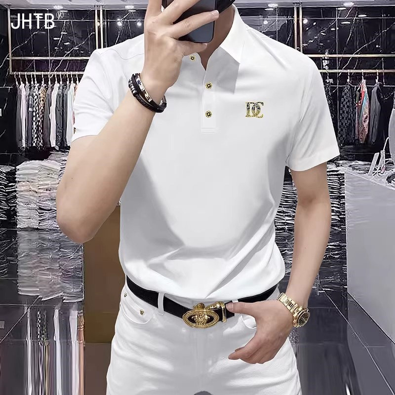 T恤欧洲站垂感免烫短袖POLO衫男士夏季薄款冰丝弹力修身休闲翻领