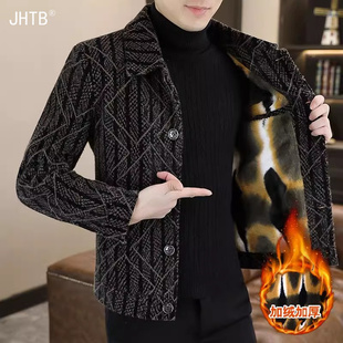 冬季加绒加厚金貂绒夹克男短款休闲毛呢大衣高档帅气保暖棉服外套