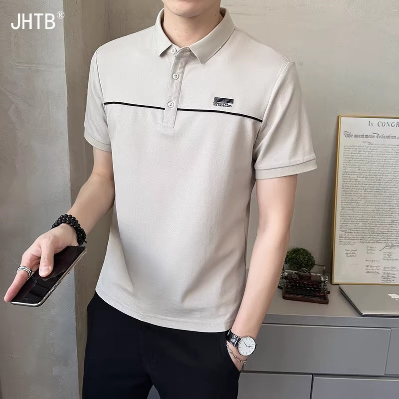 短袖t恤男士2026夏季新款冰丝棉修身正肩半袖男装翻领体恤POLO衫