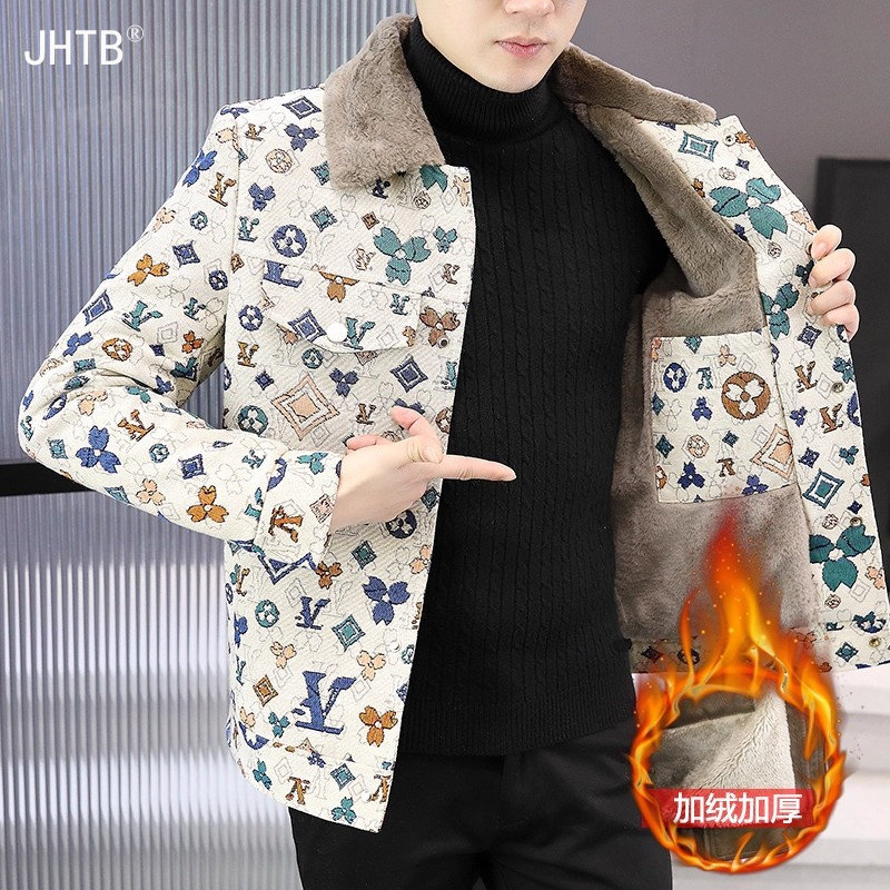 冬季加绒加厚夹克翻印花保暖衣服