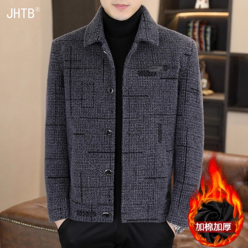 金貂绒毛呢大衣男秋冬季加棉加厚短款韩版翻领休闲呢子夹克外套男