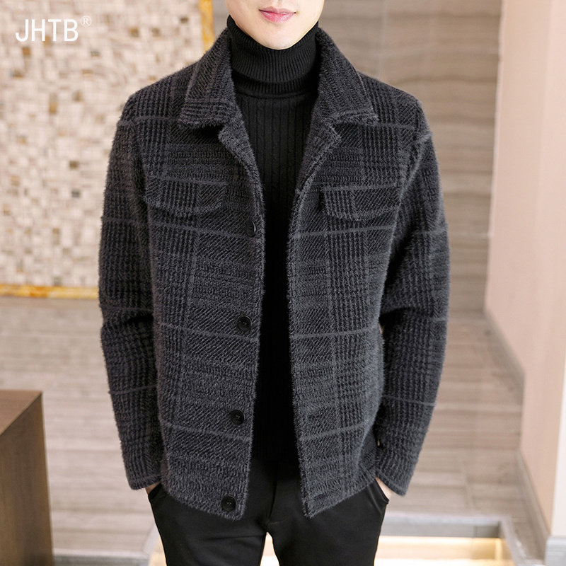 秋冬季金貂绒夹克男士短款呢子外套男装翻领风衣高端毛呢大衣男