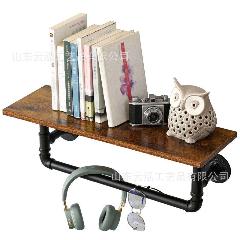 活动工业墙上浮动搁板支架复古壁挂水管置物架支撑架铁艺支架