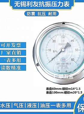 无锡利友抗振压力表YK60IIIYK100III 40mpa轴向带边油压表m14*1.5
