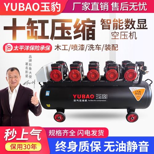 十缸压缩空压机工业级无油高压木工静音220V打气泵空气压缩机