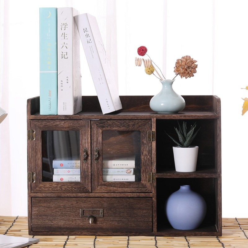 HN6R实木桌面收纳盒办公室抽屉置物架杂物整理盒小书架书橱护肤