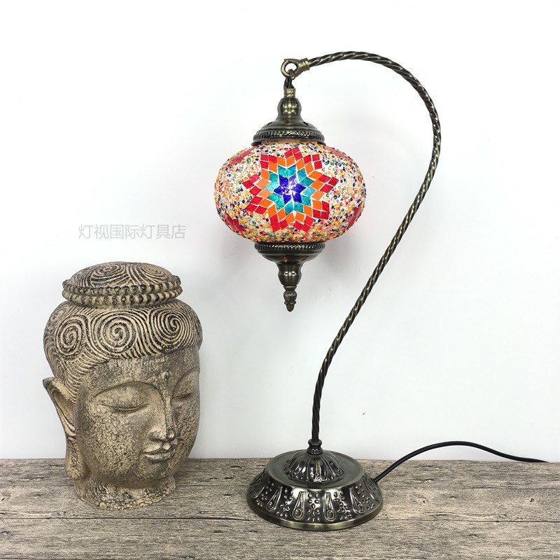 地中海复古浪漫卧室床头客厅吧台纯手工东南亚土耳其彩色琉璃台灯