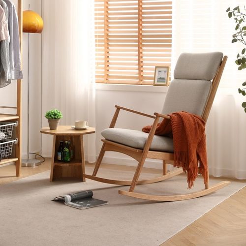 全实木沙发椅简约现代橡木摇椅小户型客厅懒人家用冬夏阳台休闲椅