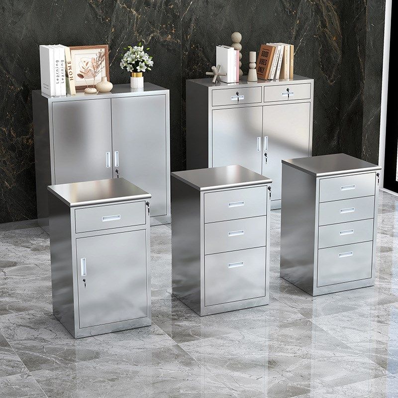304不锈钢文件柜办公室抽屉资料小柜子桌下矮柜储物柜带锁矮边柜