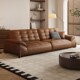 意式 极简焦糖色真皮沙发客厅小户型头层牛皮艺直排三人位家用新款
