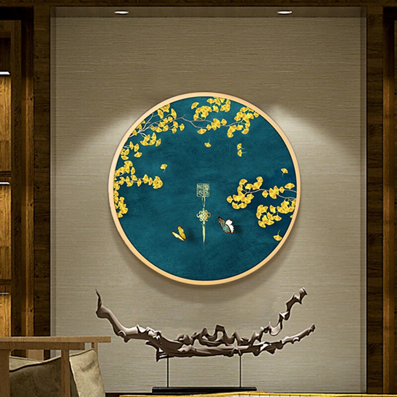 网红新中式圆形装饰画中国风挂画红色古典背景墙壁画玄关仿古走廊