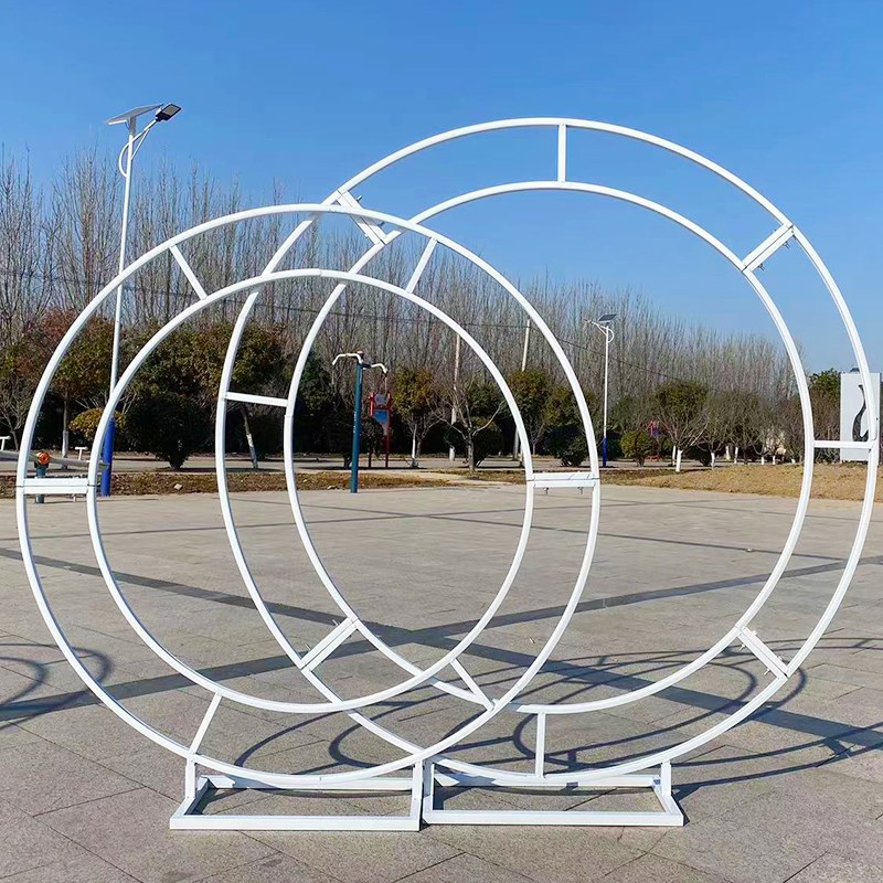 新款婚庆道具双圆背景架铁艺支架花艺气球支架婚礼舞台装饰路引架