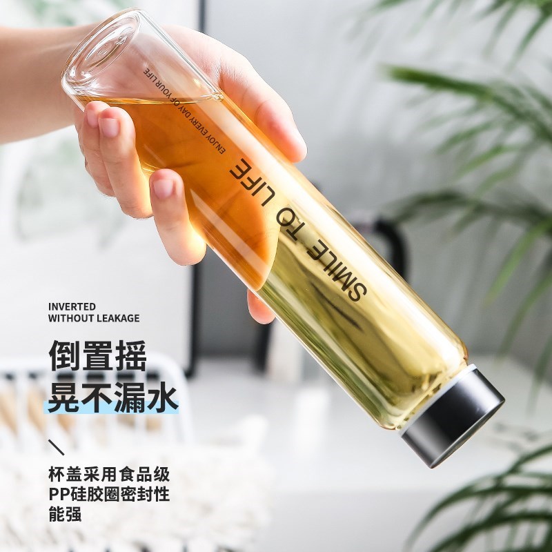 2024新d款玻璃水杯简约花茶杯男高颜值女生透明水瓶细长便携小杯