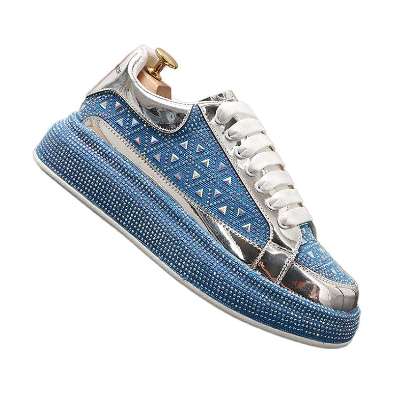 松糕鞋男厚底2024新款水钻厚底休闲鞋增高发型师潮男鞋子白色单鞋