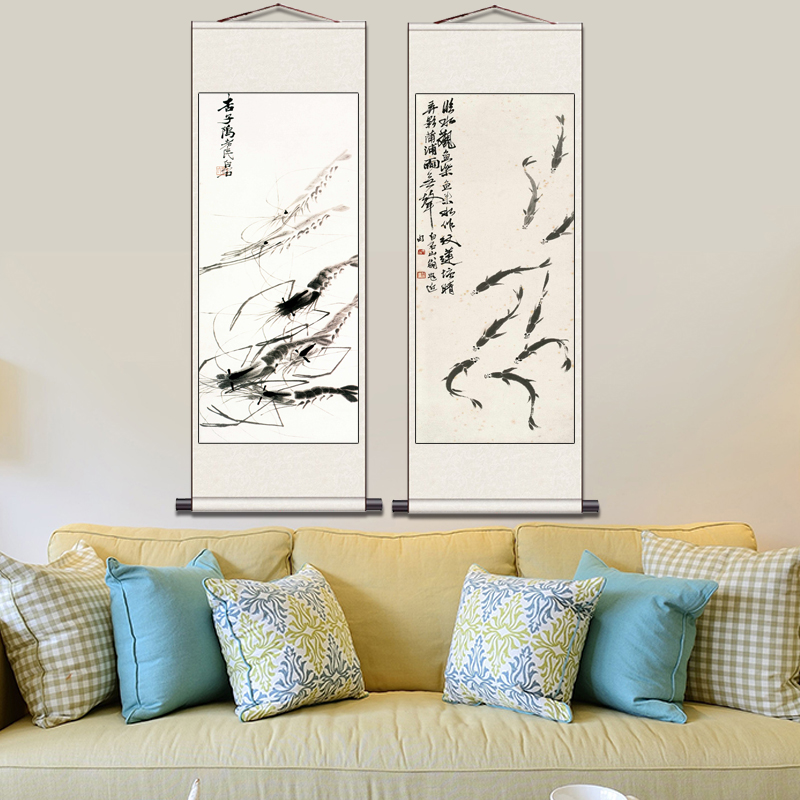 国画牡丹花鸟画卷轴字画百财白菜图齐白石名家字画装饰挂画卷轴画