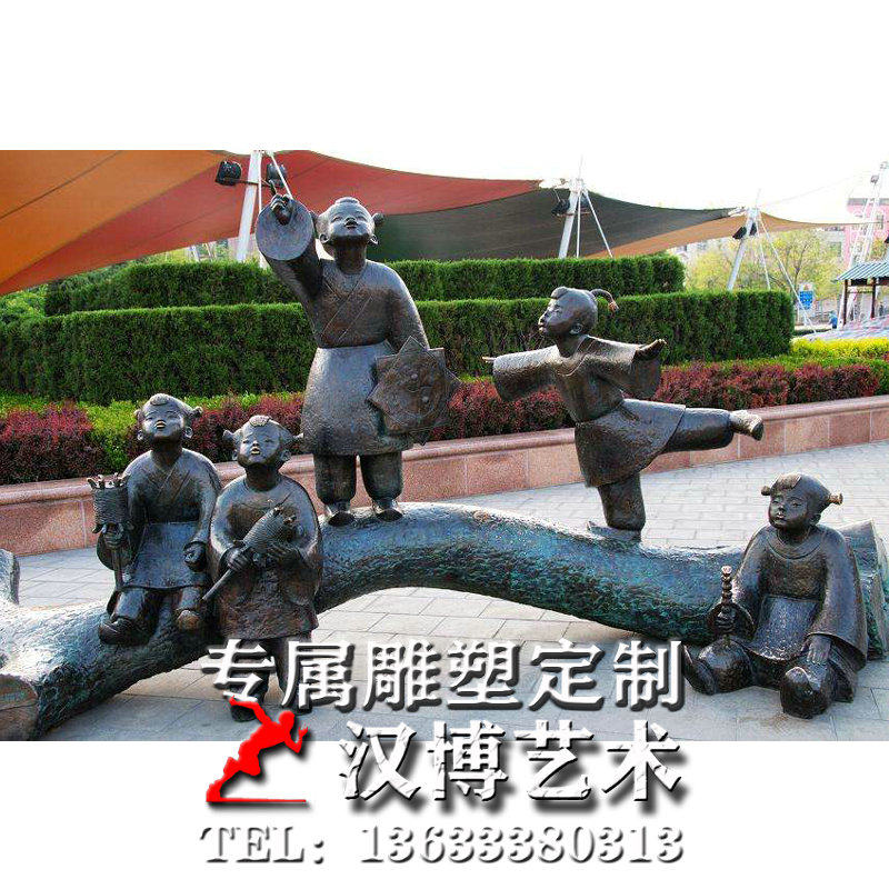 玻璃钢仿铜人物雕塑户外广场铸铜小孩玩耍嬉戏场景铜雕放风筝雕像