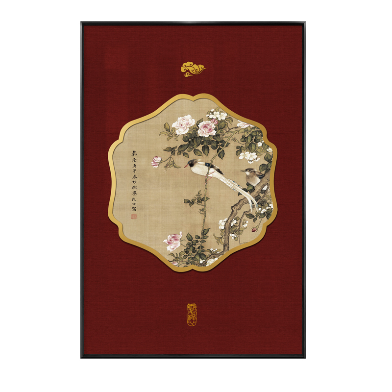 入户玄关装饰画正对墙过道新中式墙面餐厅挂画客厅国潮风背景壁画