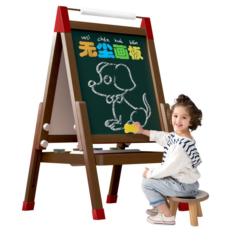 儿童双面磁性画板男女孩可升降家用黑板支架式学生木质绘画板玩具