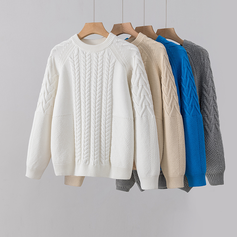 仿手工100%纯棉毛衣宽松针织衫女