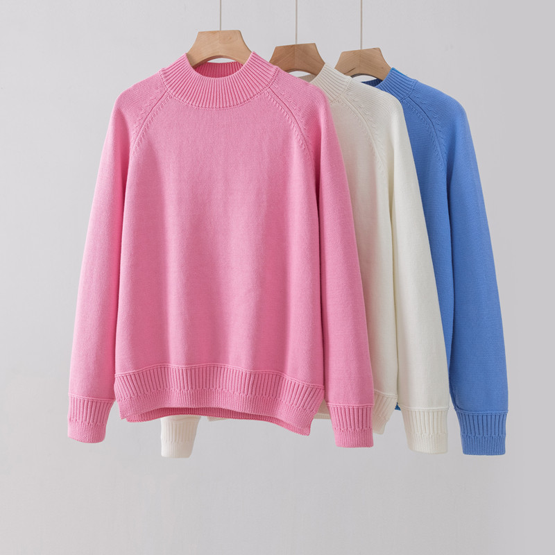 100%纯棉毛衣女圆领春秋季打底衫