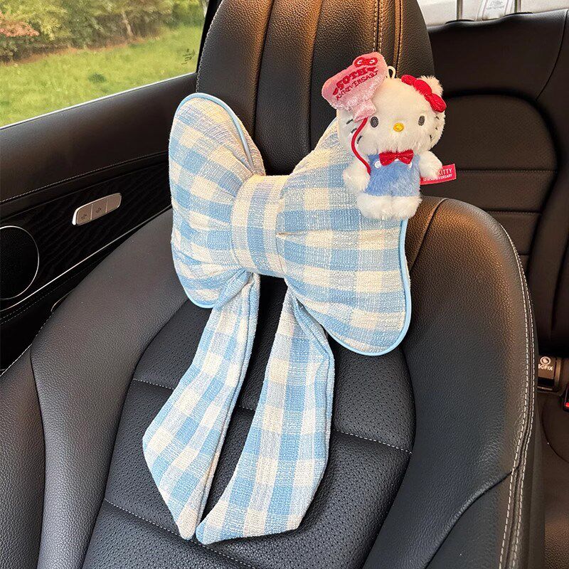 车饰女生高级感可爱玫汽车护颈枕车载靠枕可爱蝴蝶结飘带沙发抱枕