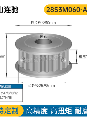 同步轮S3M28齿 槽宽7 AF型 两面平 同步带轮HTPA28S3M060-A-P5-14
